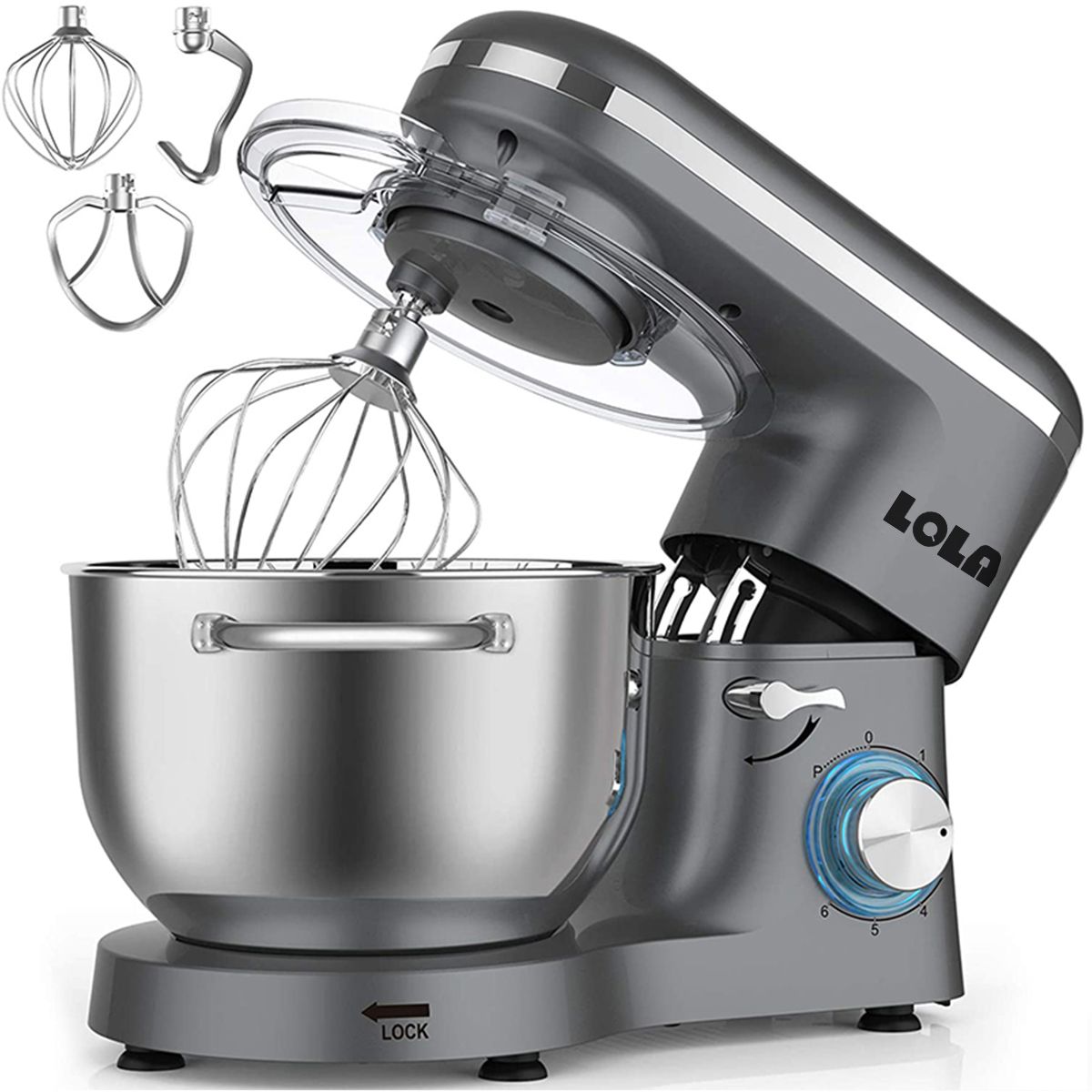 Lola 1100W 6.2L Kitchen Machine Stand Mixer Stand Bowl Mixer - Grey