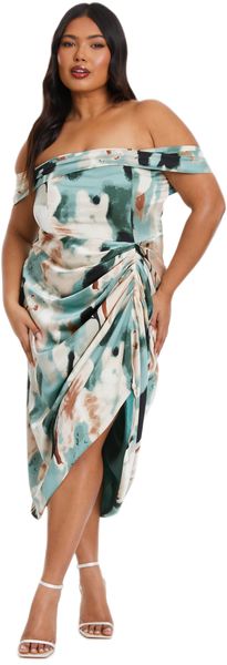 Quiz - Women Curve Sage Marble Print Bardot Midi Dress