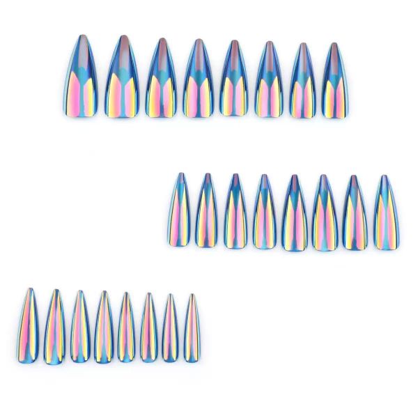 Long Press On Nails Stiletto Blue Fake Nails Solid Colour False Nails