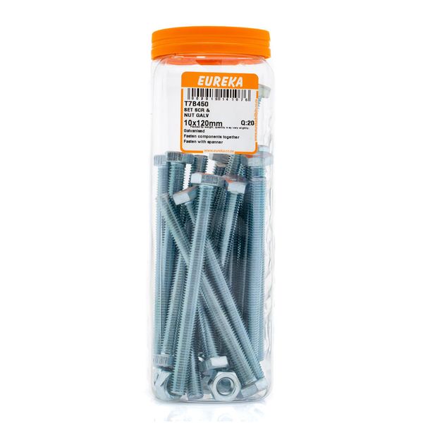 EUREKA Set Screw &amp; Nut Galvanised 10 x 120mm Q:20 T7B450
