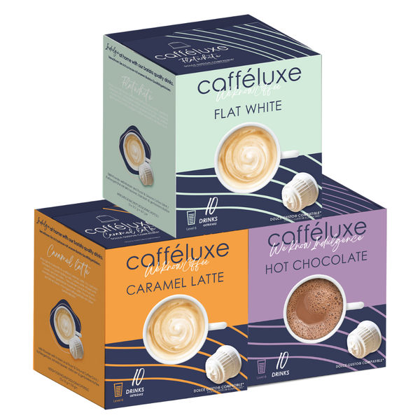 Caffeluxe Dolce Gusto Compatible Pods Coffee Capsule Mix Pack 3 x 10 Drinks
