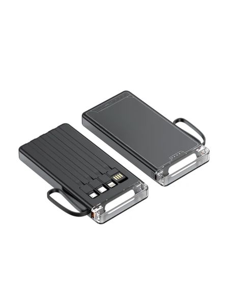 Power Bank with Built-in Cables | 4-in-1 Portable Charger | LED Flashlight