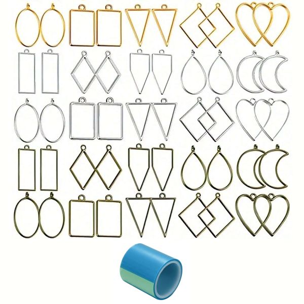 60 pcs Metal Bezel Necklace Pendant and Earring Frames for Epoxy Resin