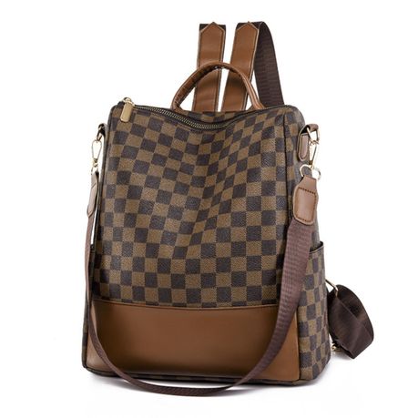 Vintage Checkered Backpack, Large Capacity Women Shoulder Bag Image