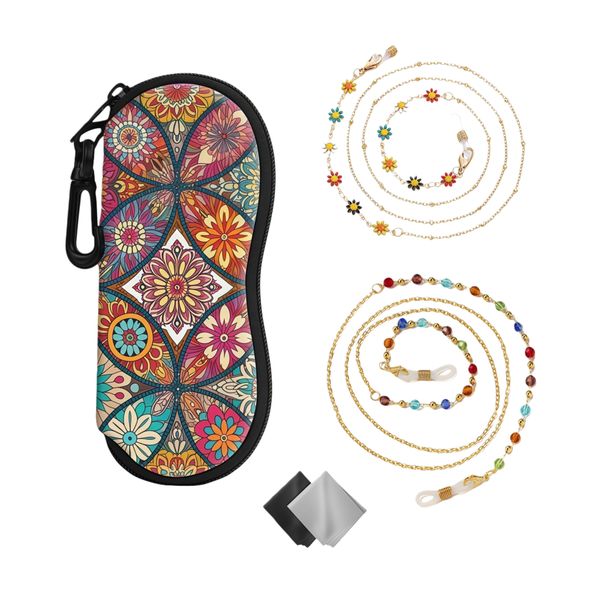 OQIMAX Eyeglasses Case W/ 2 Glasses Chains &amp; 2 Cleaning Cloths