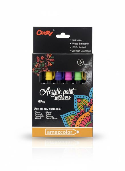 Acrylic Paint Markers 6pcs Vibrant Colors for Any Surface Art DIY Projects