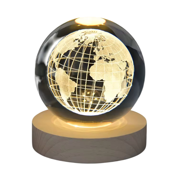 3D Earth Crystal Ball LED Night Light With Wooden Base