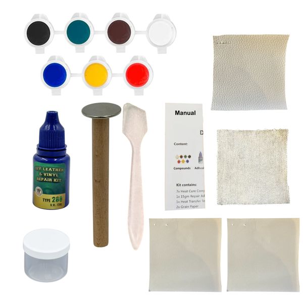 DIY Leather &amp; Vinyl Repair Kit With 7 Colours, Glue &amp; Heat Transfer Tool