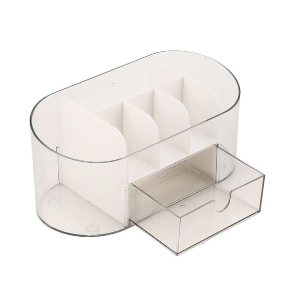 Compact Transparent Tabletop Makeup Organiser with Drawer &amp; Grid Partition