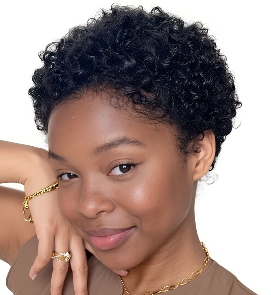 Afro Curly Pixie Wig By SUNRAY -Curly Human Hair Wig, No Lace,Easy Wear Wig