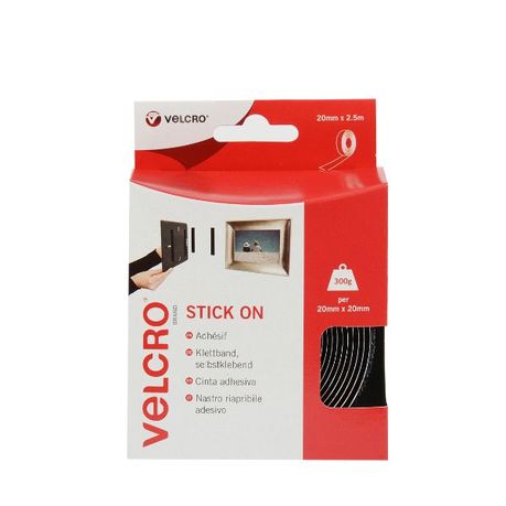 VELCRO Brand Hook & Loop Stick On Tape Black 25mm x 50mm 6 Strips Black