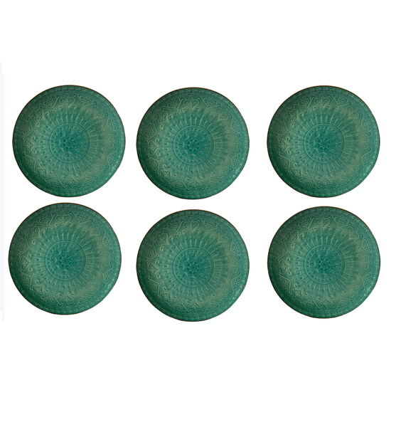 Plate 26.5cm Embossed 6 Piece Reactive Assorted Designs And Colours