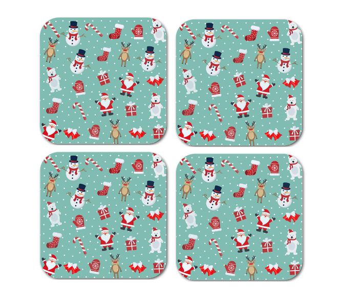 Graceful Accessories - Christmas Snowman Coasters Set of 4 - Wooden Christmas Coasters