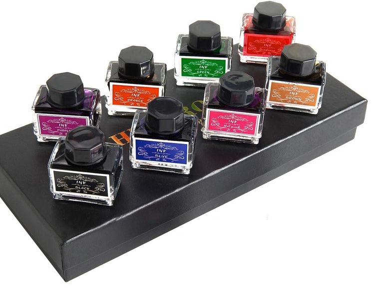 Complete 8-Colour Calligraphy Ink Set Fountain Pen &amp; Dip Pen 15ml Each