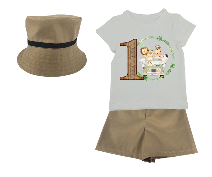 First birthday outfit with hat-Wild one / Safari theme-Pink