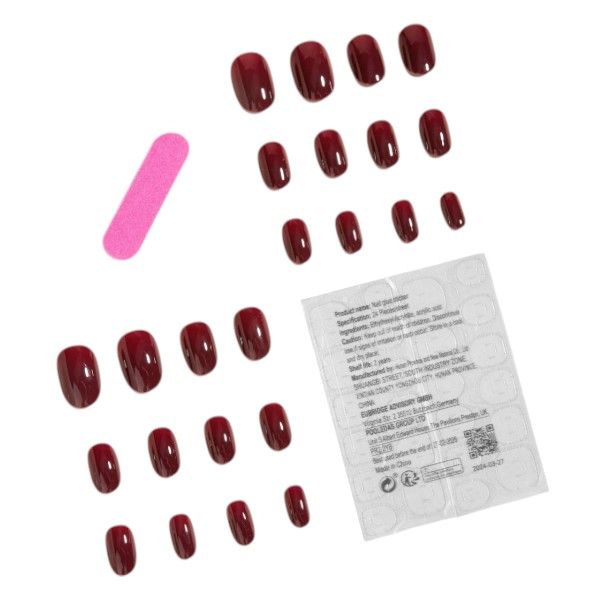 24 Piece - Short Oval-Shaped Press-On Nails - Burgundy