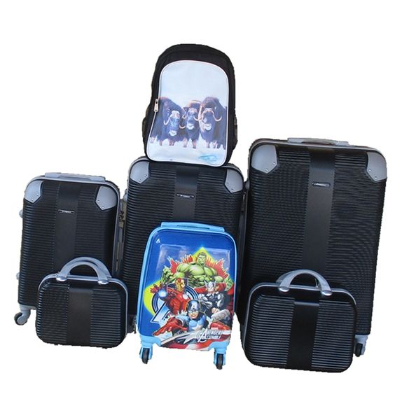 5-Piece ABS Spinner Luggage Set with Avengers Kids Case &amp; Buffalo SchoolBag