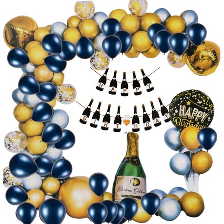 Gold & Navy Theme Birthday Party Decorations Kit 0392 - 75PCS