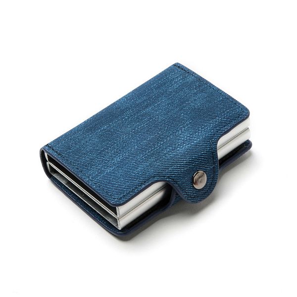 Denim Fabric Double Aluminium RFID Credit Card Holder Case-Gray