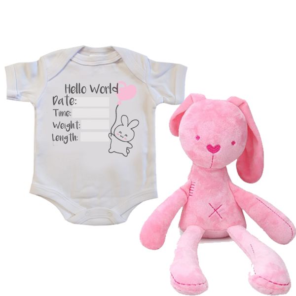 Hello World-Announcement-Newborn-Bunny-Babygrow-Gift Set