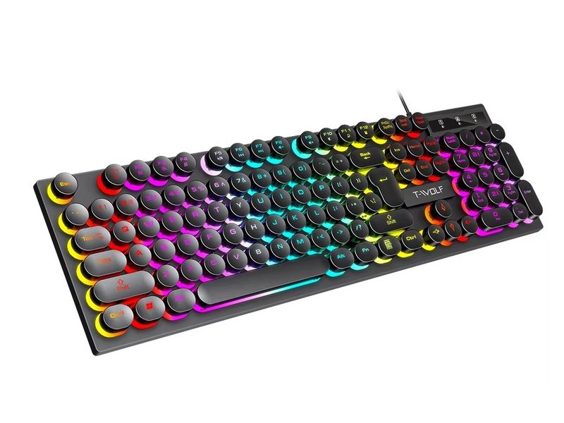 RGB Wired Gaming Keyboard - 104 Keys Punk Retro Style with Wrist Rest T80