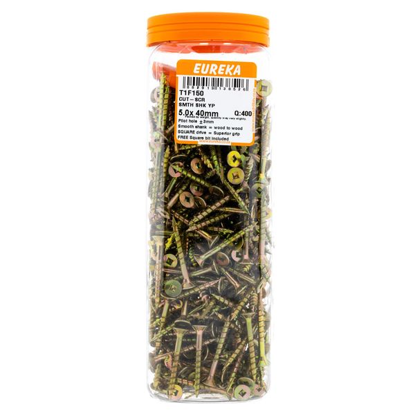 EUREKA Cut-Screw Smooth Shank Yellow Passivated 5 x 40mm Q:400 T1F150