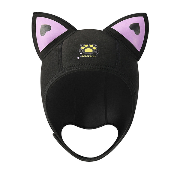 Women Cat Ears Diving Hood Waterproof Hat Swimming Cap Black