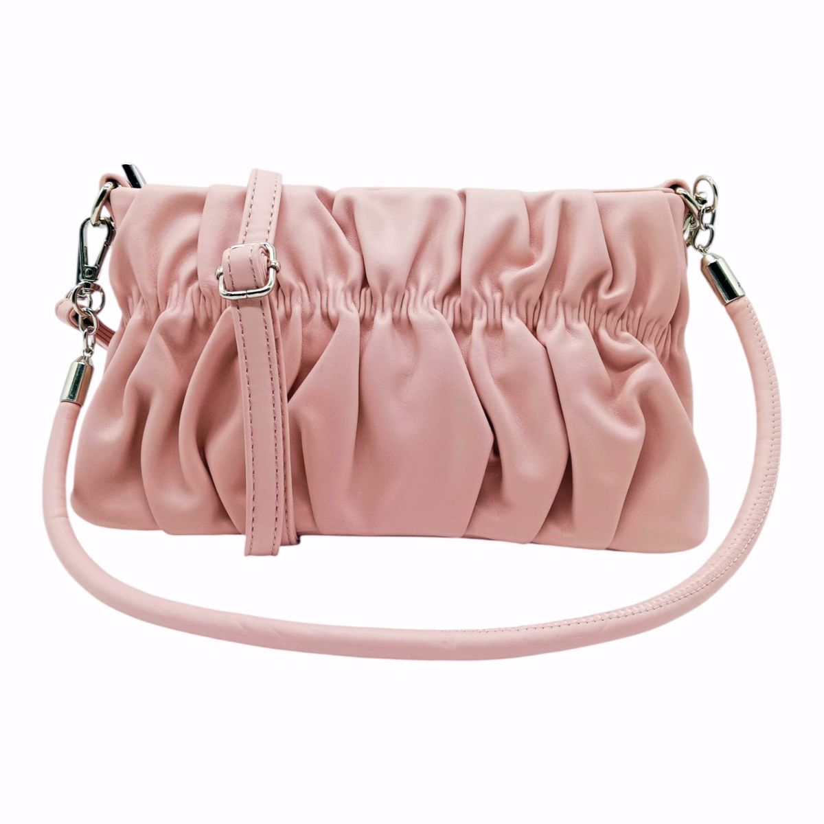 Women's Ruched Faux Leather Crossbody Clutch - Soft Pink ST009