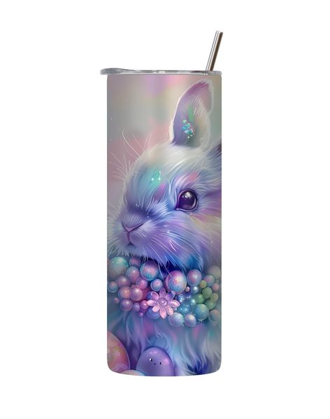 Purple Bunny 20 Oz Tumbler with Lid and Straw Easter Bunny Egg Graphic 181
