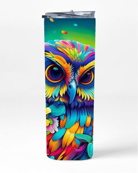 Blue Daisies With Colorful Owl Neon 20 Oz Straight Skinny Tumbler