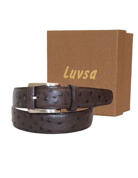 Luvsa Q35 Exotic Full Quill Genuine Leather Ostrich Crown Belt with Box