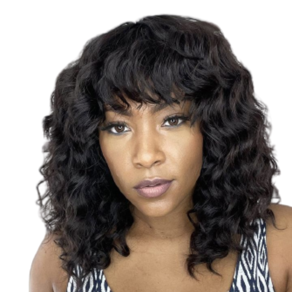 Brazilian Hair Fringe Wig, Deep Wave Curls "12
