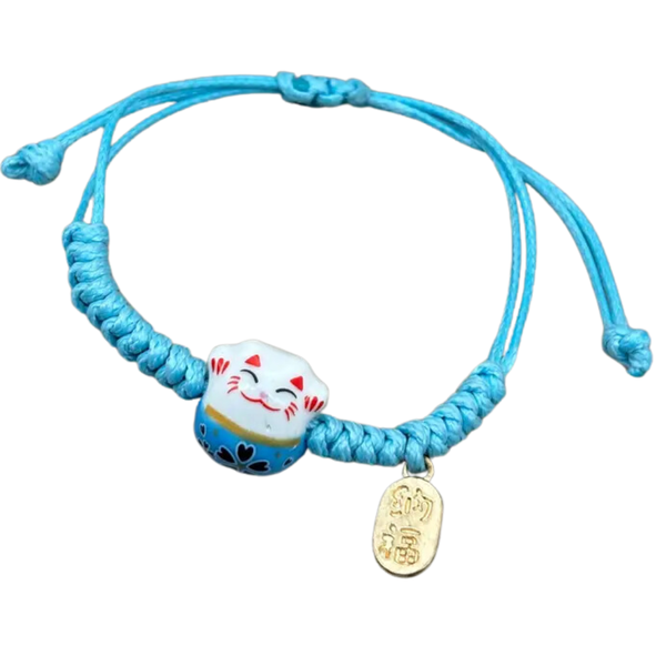 Ceramic Maneki Neko Bead Sliding Bracelet