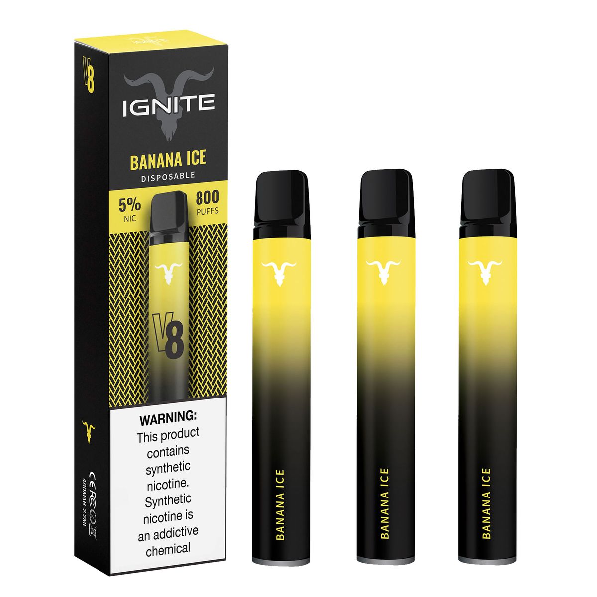 Ignite V8 Disposable Vape Pen Banana Ice 2.6ml 3 Pack Buy