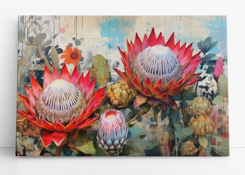 Protea Pop-Art, Ready-To-Hang Wall Canvas, 40 x 60cm (A2+)