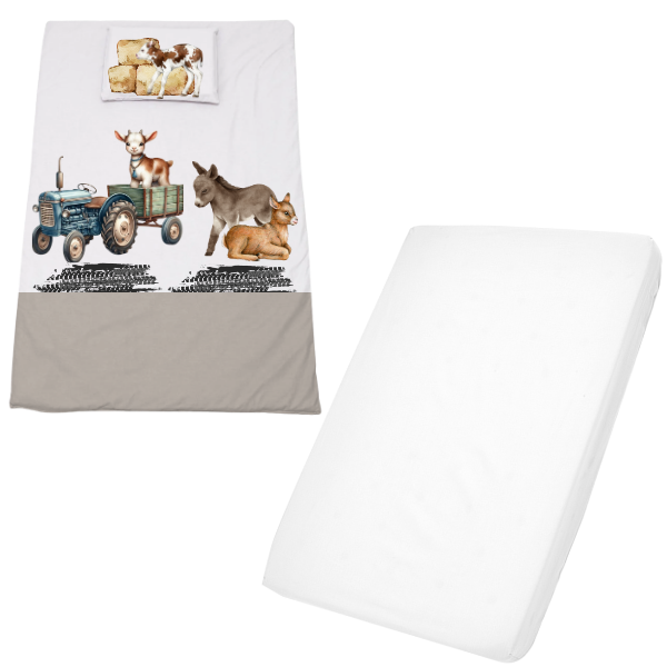Cot Duvet Cover &amp; Waterproof Fitted Sheet 1170x560mm - Plaas Japie