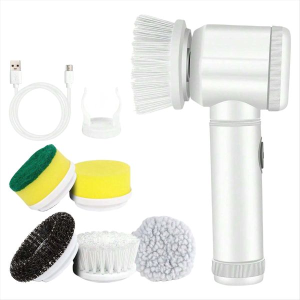 Electric Scrubber USB Rechargeable Wireless Electric Cleaning Brush with 5P