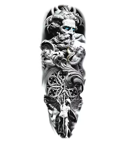 POU Full Arm Temporary Tattoo Sleeve - Greek God