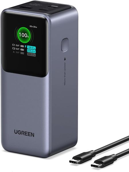 UGreen 20 000mAh 130W Nexode PD Power Bank With Smart Power Display - Grey