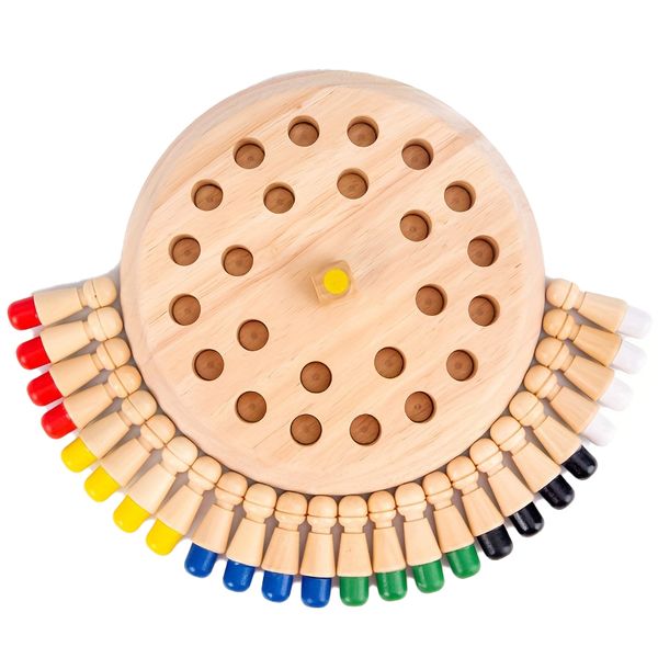 Educational Wooden Memory Matching Game - Chess Board With Colorful Pegs