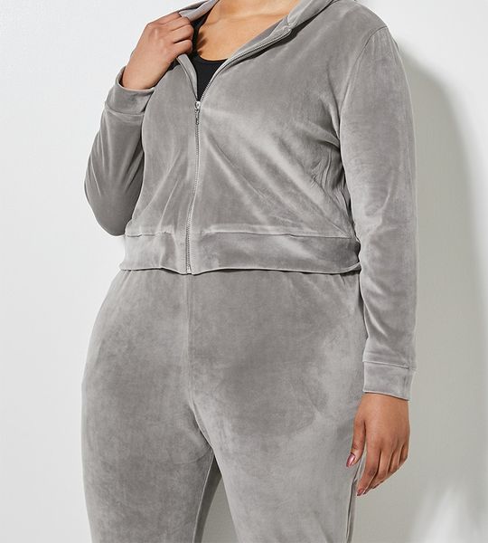 Women's Velvet Plush Velvet Zip Through Hoodie - Grey