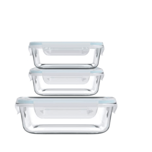 Borosilicate Glass Food Containers - Set of 3: 1 x 1520ml + 2 x 1040ml