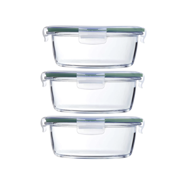 500ml Heat-Resistant Glass Round Food Containers - 3 - Pack