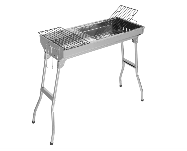 Foldable Stainless Steel BBQ Grill with Tray, Portable Camping Grill