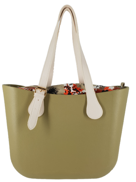 Eva Classic Handbag Wasabi Green, Canvas Flower Inner, Beige Buckle Handle
