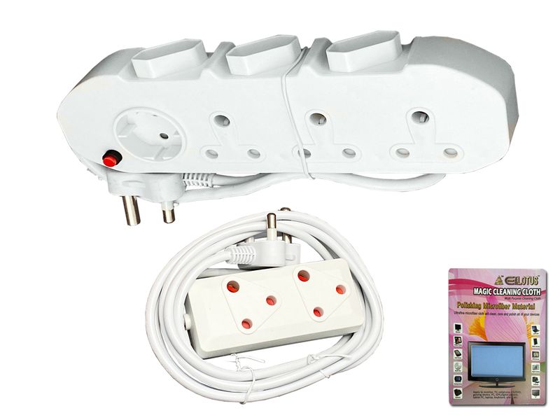 Everlotus 2.4 meter extension cord with 7 way multiplug and cleaning cloth
