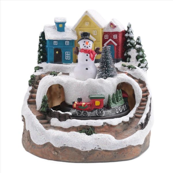 Christmas Village Houses Sets Rotating Train Display Figurines LED Light Up