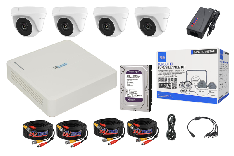 HiLook 4CH Dome CCTV Kit with 1TB WD HDD and Zatech Ready-Made Cables