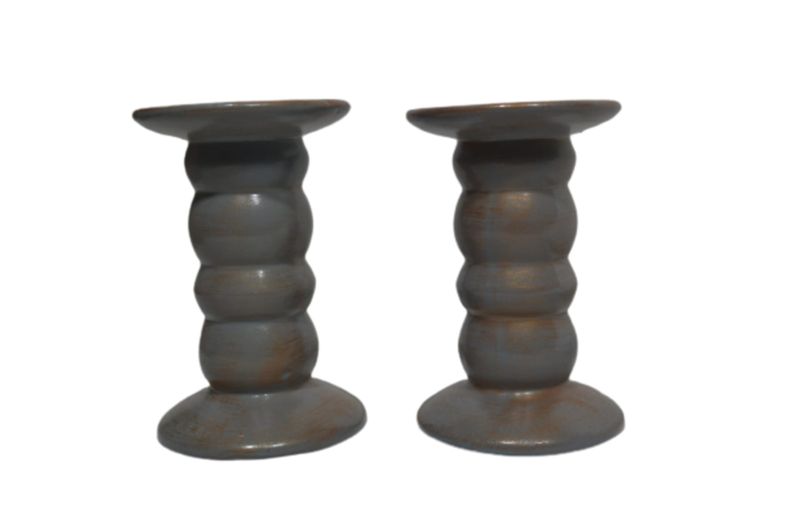 Vintage Candle Holder 10 x 16cm Ceramic Antique - Grey/Gold - 2-Piece