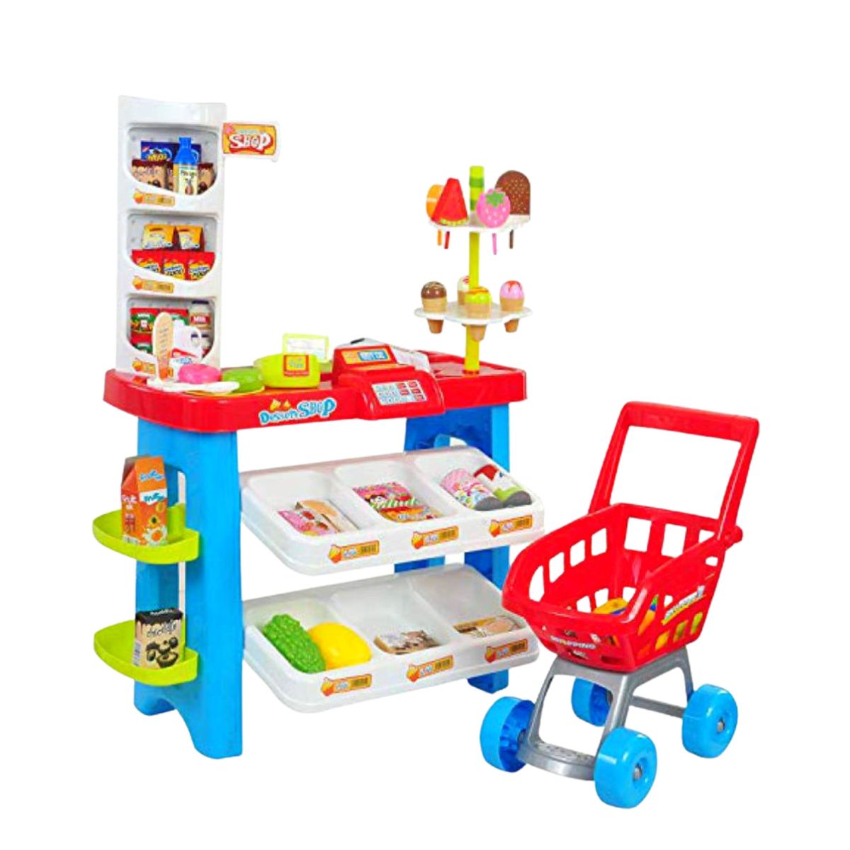 Kids Supermarket Playset With Shop Front, Products And Trolley - 46 ...